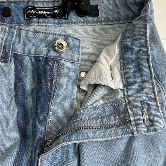 Maniere De Voir Marble Print Mom Jeans Size 8 High Waisted Distressed Denim Jean - Picture 6 of 14